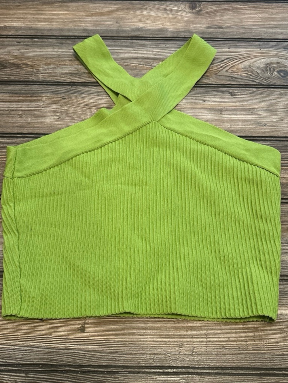 debut Lime Green Ribbed Cross-Back Crop Tank